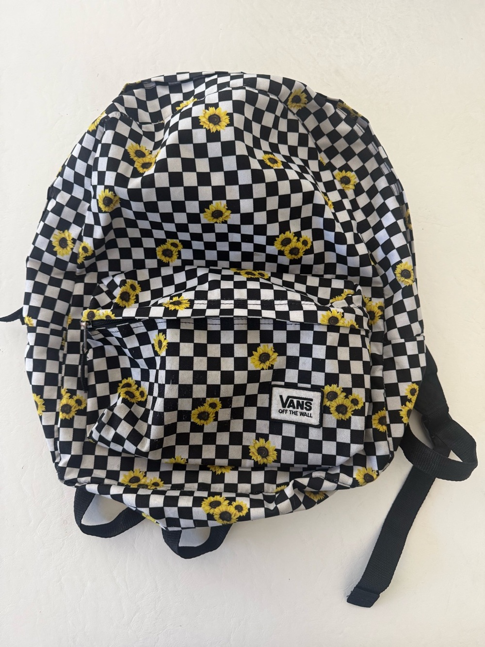 Vans  Checkerboard Sunflower Backpack - Black & White with Yellow 🌻